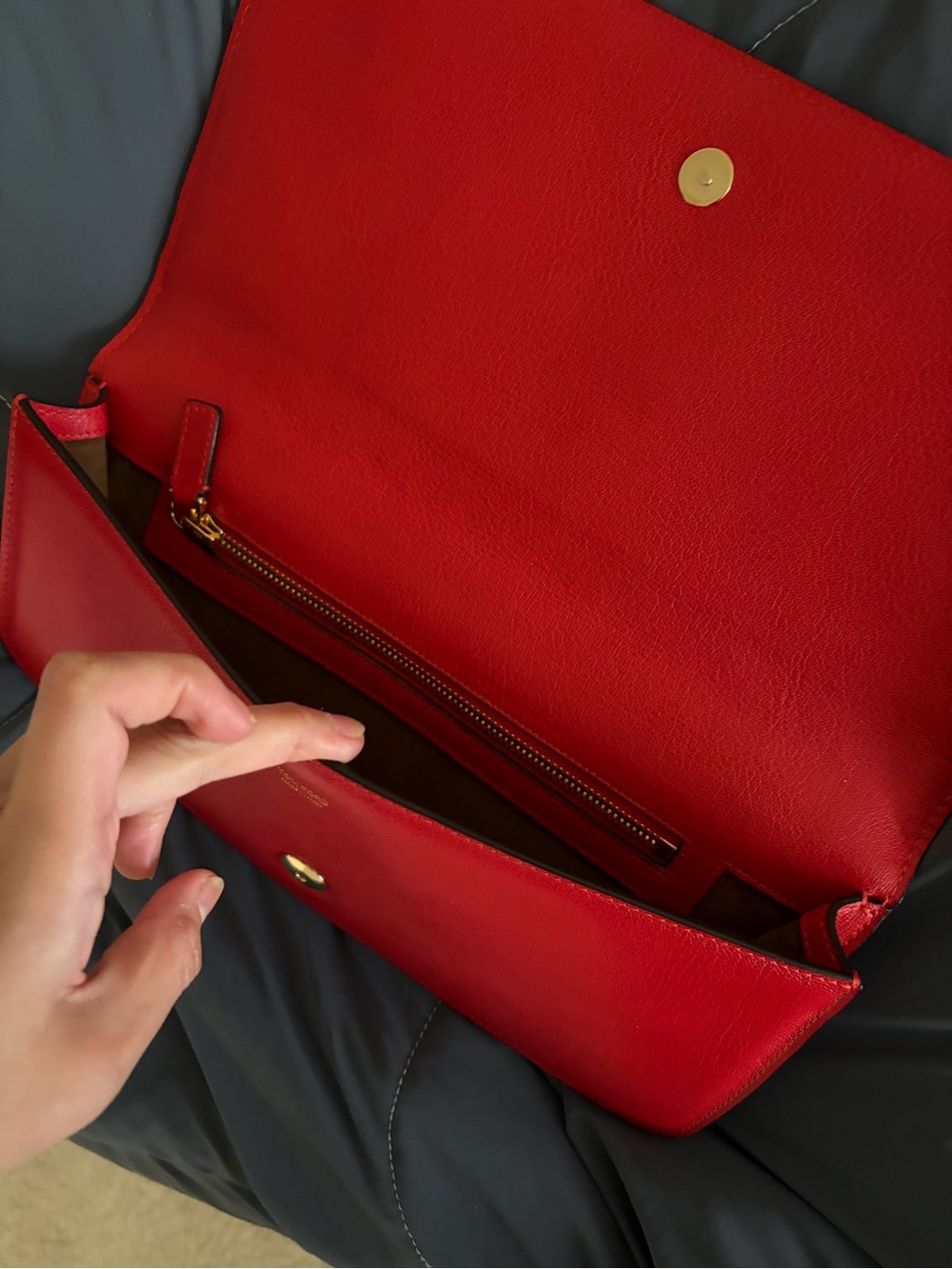 Tom Ford Burnt Orange Ostrich Embossed Gold Statement Zipper Jennifer Clutch Bag - Picture 12 of 15